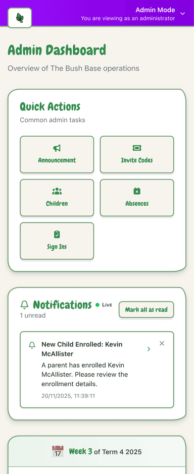Admin Dashboard on Mobile